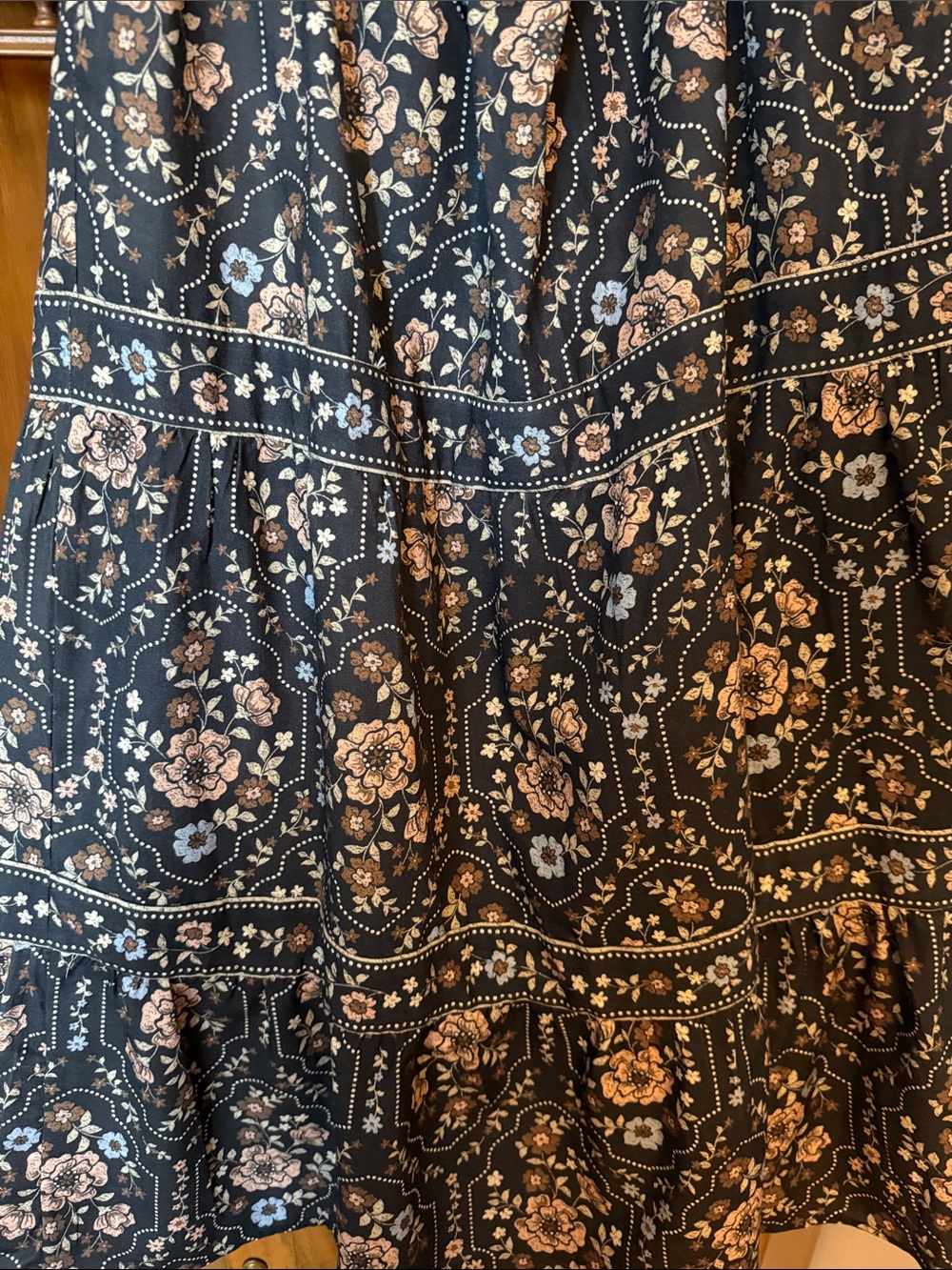 NWT Polagram Dark Floral Tiered Midi Maxi Skirt with Pockets - Size M - Picture 6 of 10